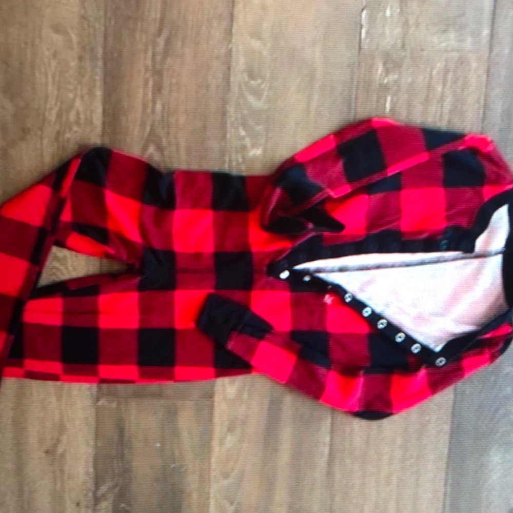 Red and black plaid onesie